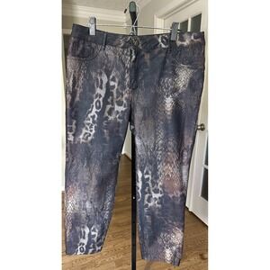 Frank Lyman Reversible Jeans Women's XL Animal Print Snake Leopard Pants Stretch